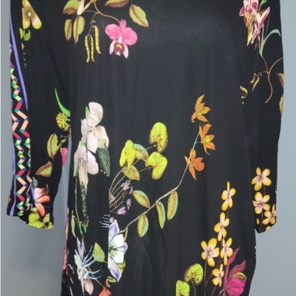 Etro Black Floral Long Sleeve Sleep 2 Piece with Pink, Yellow & Green Accents